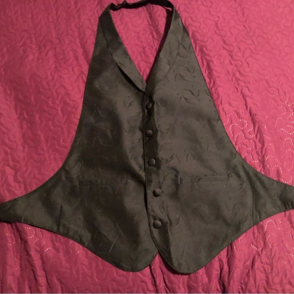 Tux black vest S-Med adjustable at neck and back